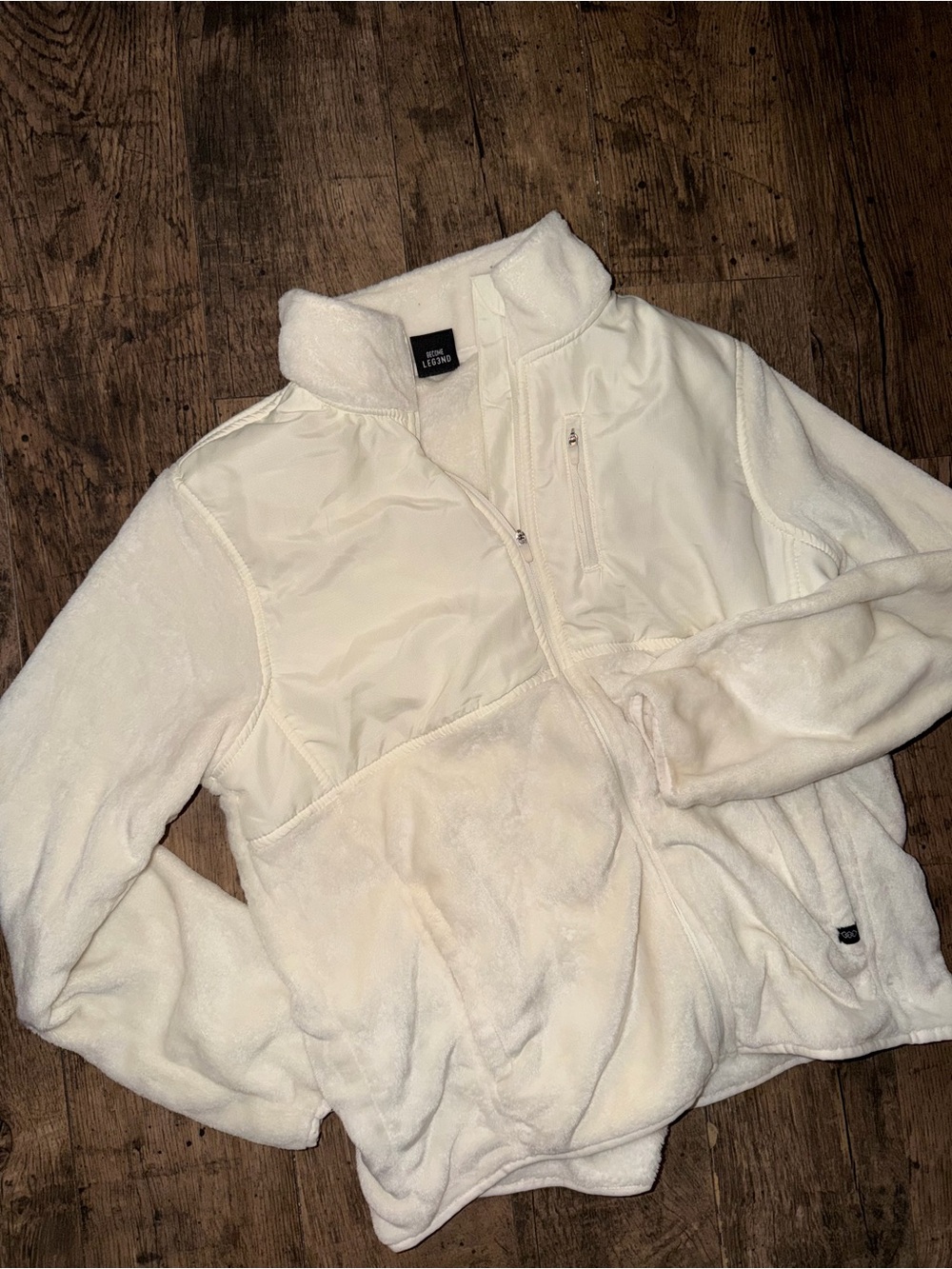 Men’s Legend Fleece Zip Jacket Sweatshirt Outer Wear Off White Color Size L